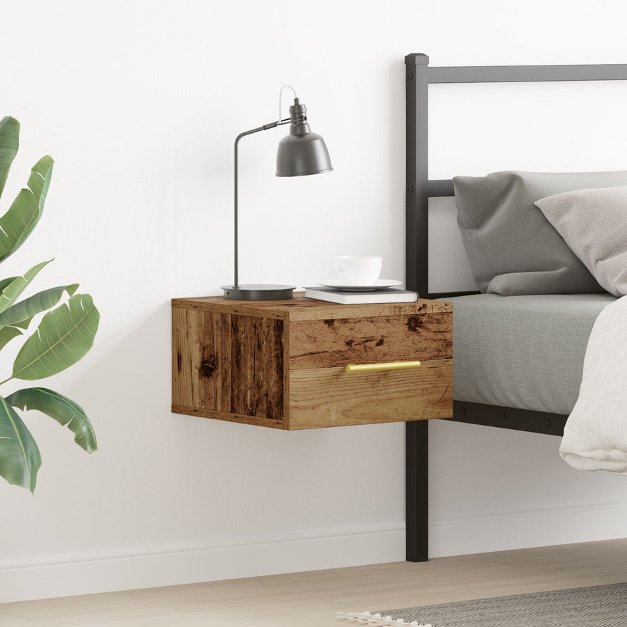 Bedkast Wandmontage Oud Hout 35X35X20 Cm Zwart Eiken
