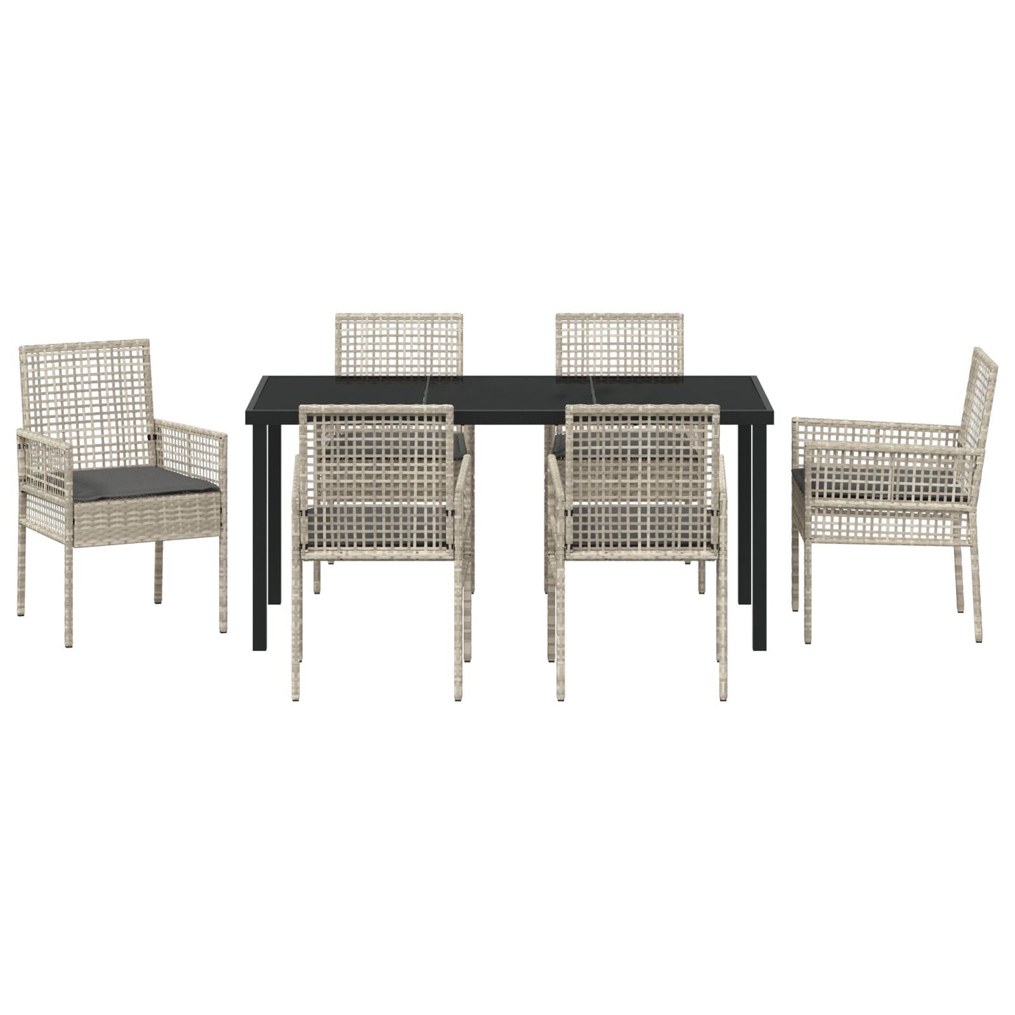 7-Delige Tuin Eetset Met Kussens Lichtgrijs Poly Rattan