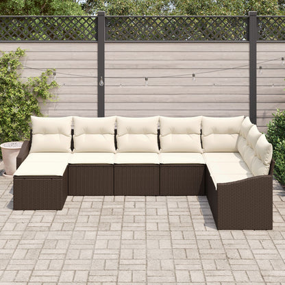8-Delige Tuin Sofa Set Met Kussens Bruin Poly Rattan