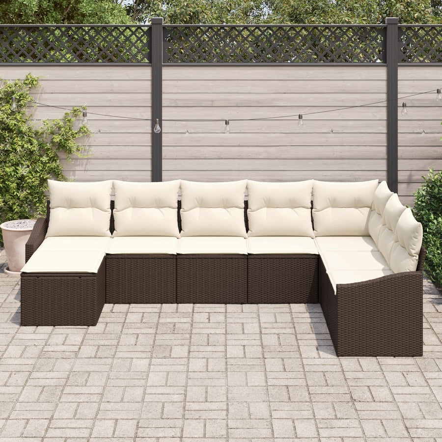 8-Delige Tuin Sofa Set Met Kussens Bruin Poly Rattan