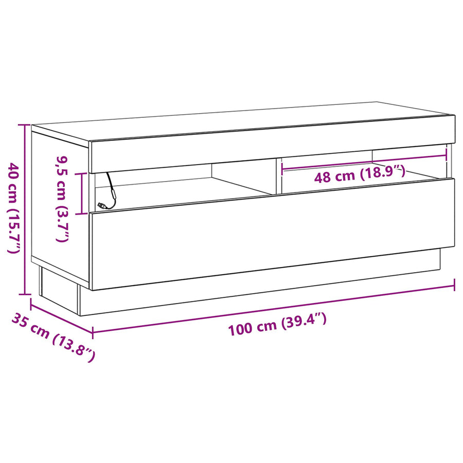 Tv-Kast Met Led-Verlichting - Zwart Eiken - 100X35X40 Cm - Bewerkt Hout
