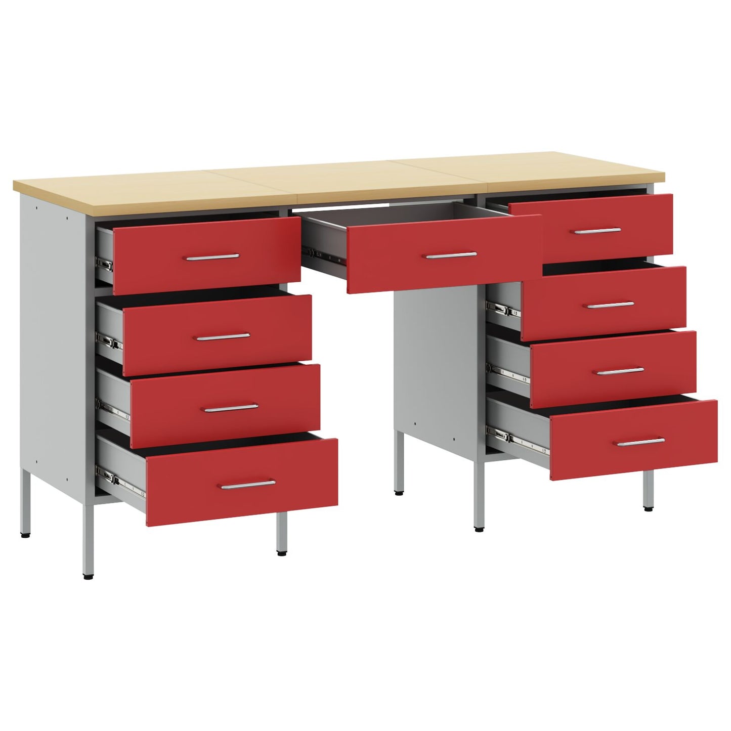 3-Delige Werkcabinet En Tafelset In Het Van Geengineerd Hout En Staal 3x (85/85/20 cm) Rood 3x kast