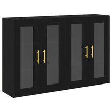 Wandkast Set Van 2 Zwart Eiken Bewerkt Hout 139 X 34 X 90 Cm