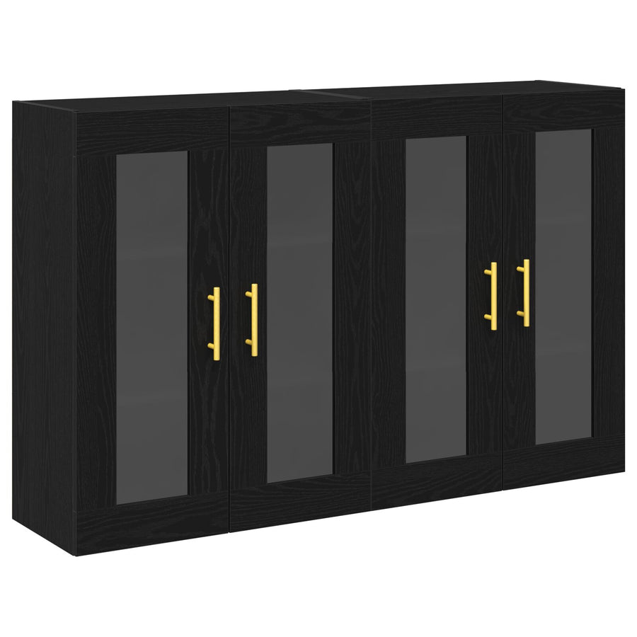 Wandkast Set Van 2 Zwart Eiken Bewerkt Hout 139 X 34 X 90 Cm