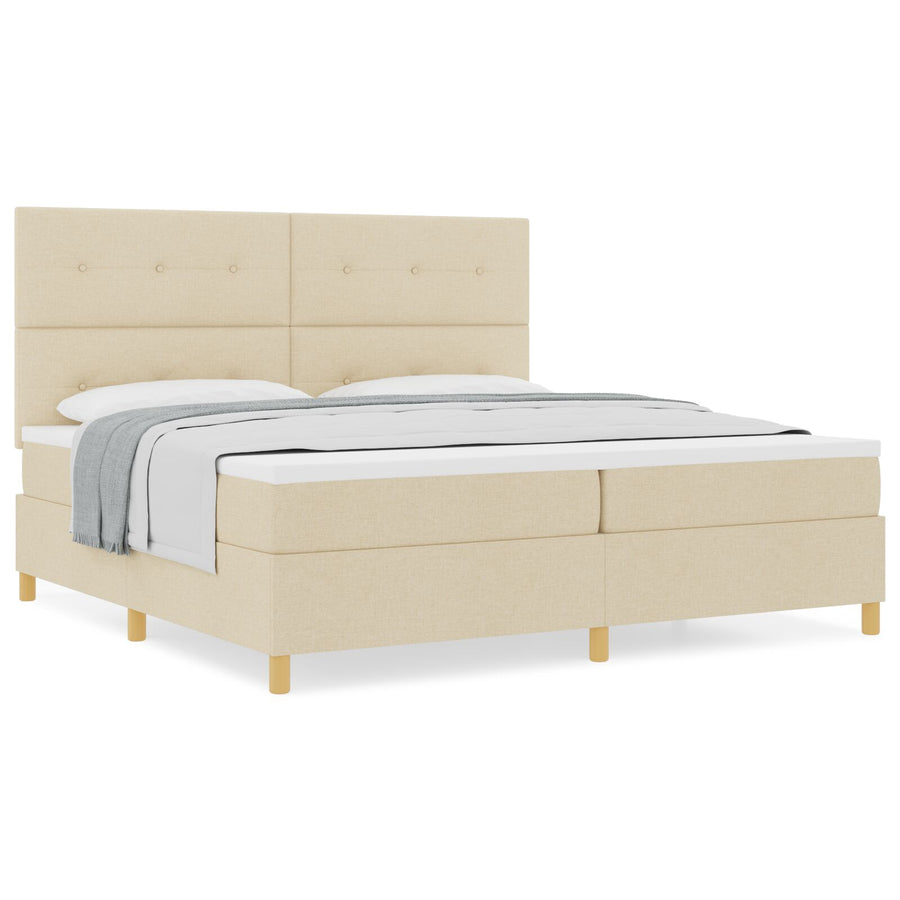 Boxspring Bed Met Matras Crème 200X200 Cm Stof Blauw