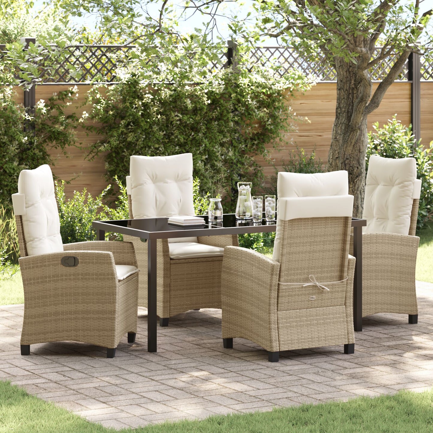 5-Delige Tuinset Met Kussens Beige Poly Rattan