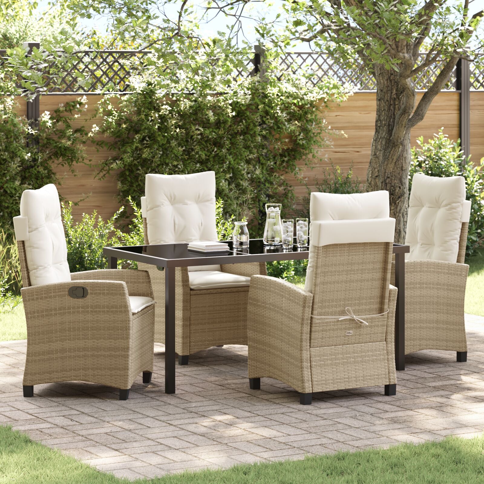 5-Delige Tuinset Met Kussens Beige Poly Rattan