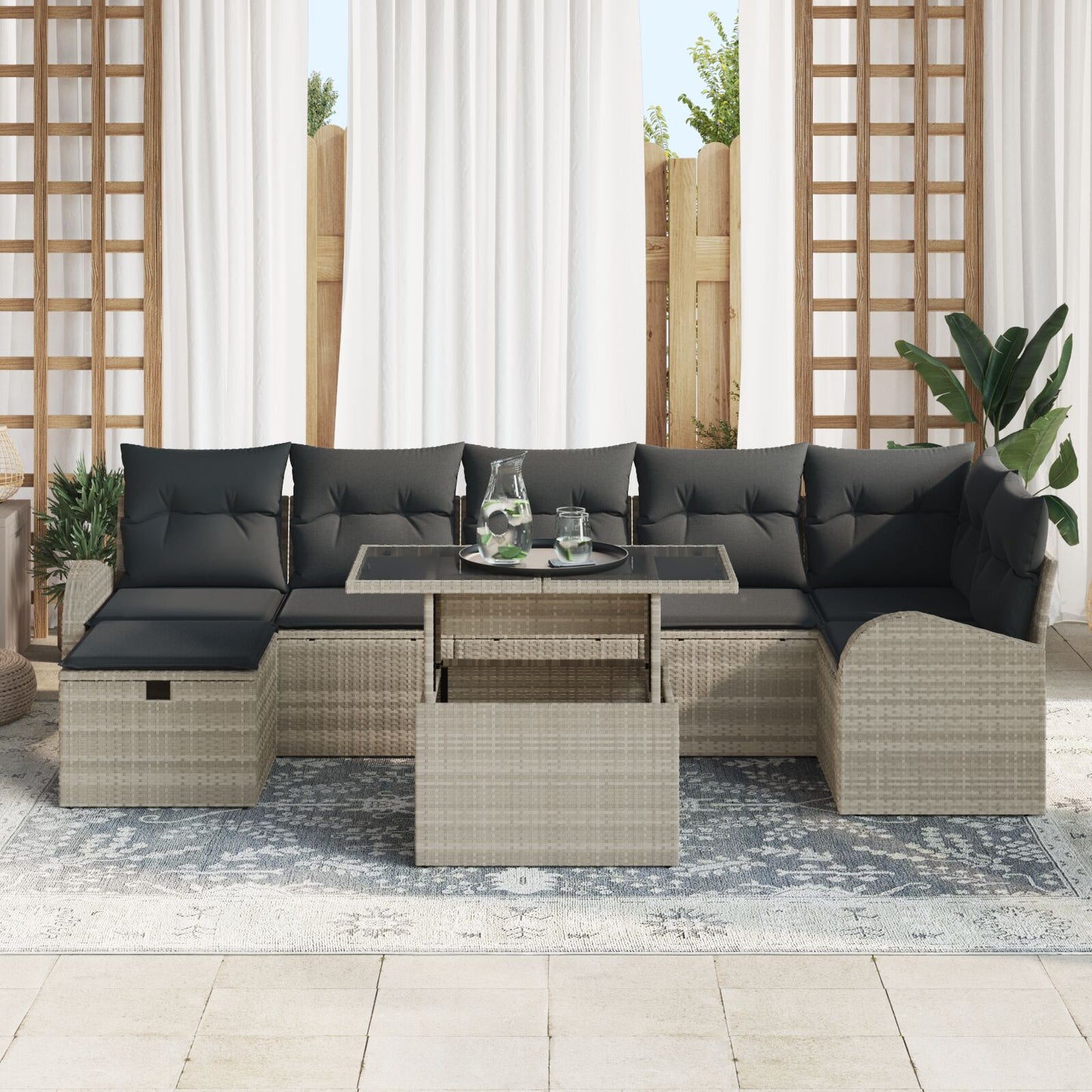 8-Delige Tuinsofa Set Met Kussens Lichtgrijs Poly Rattan