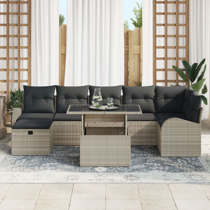 8-Delige Tuinsofa Set Met Kussens Lichtgrijs Poly Rattan