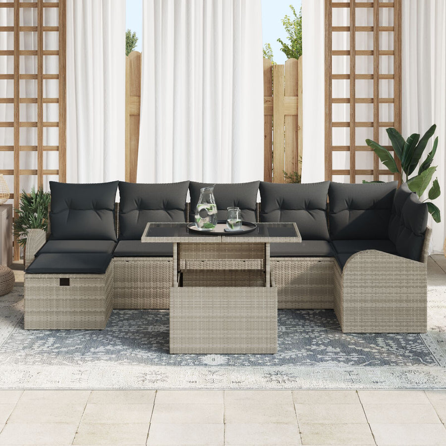 8-Delige Tuinsofa Set Met Kussens Lichtgrijs Poly Rattan