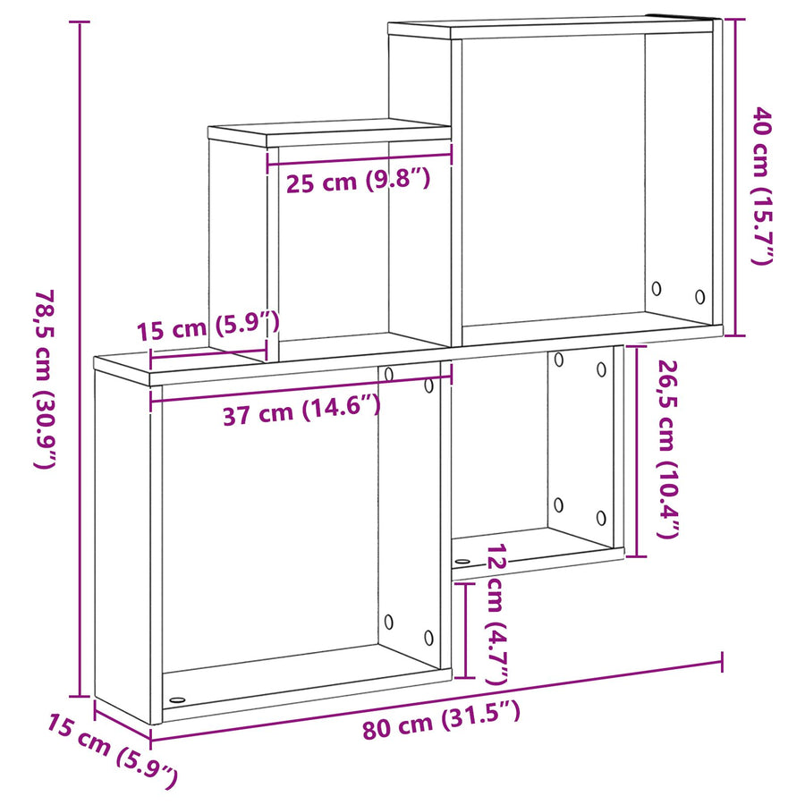 Wandkast Zwart Eiken 80X15X78,5 Cm Gemaakt Van Hout