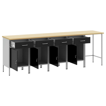 5-Delige Werkcabinet En Hoektafel Set Geengineerd Hout 4x (84 cm) Zwart Tafel + 4x kast