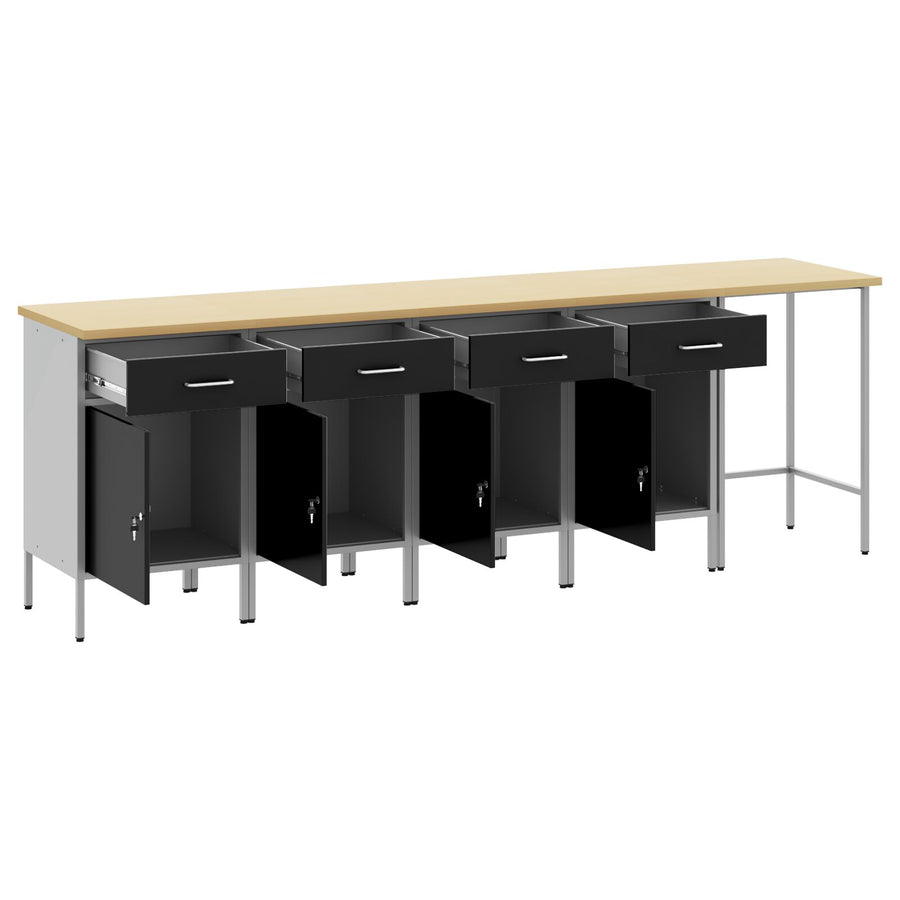 5-Delige Werkcabinet En Hoektafel Set Geengineerd Hout 4x (84 cm) Zwart Tafel + 4x kast