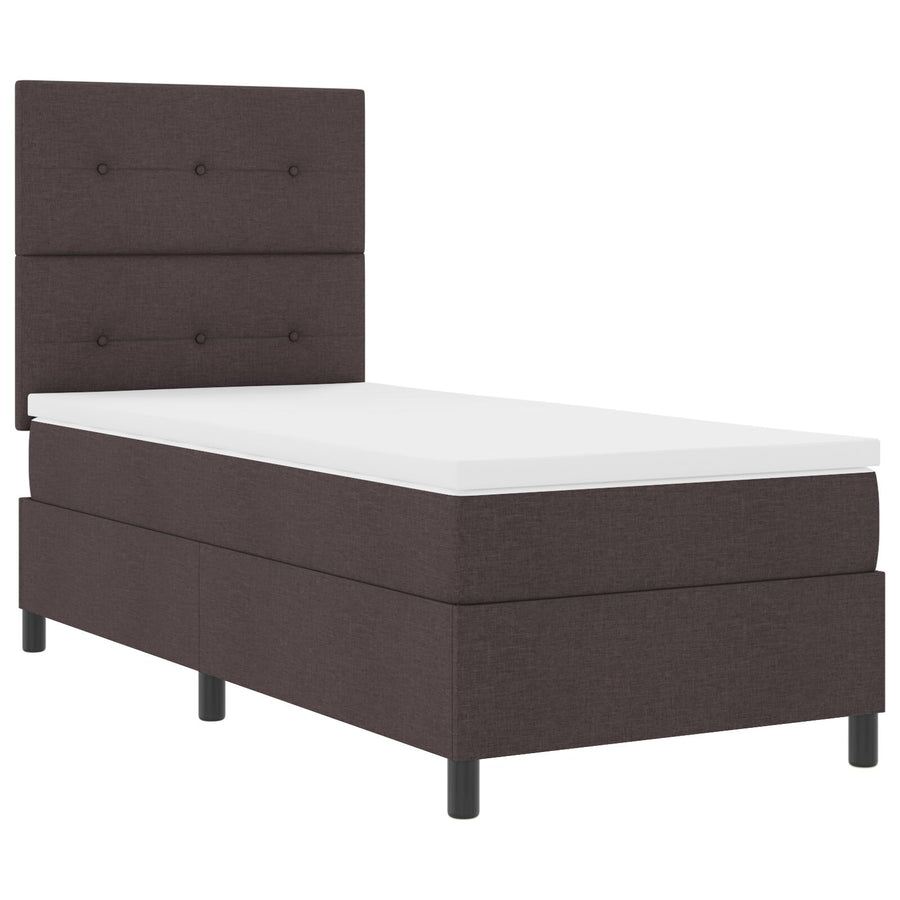 Boxspringbed Met Matras Eenpersoons Stof Donkerbruin 90 x 190 cm Knop tufted