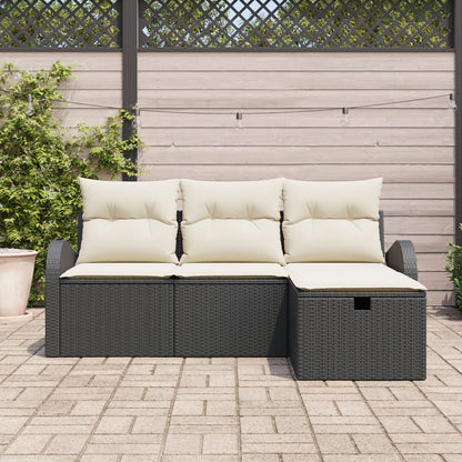 4-Delige Tuinsofa Set Met Kussens Zwart Poly Rattan