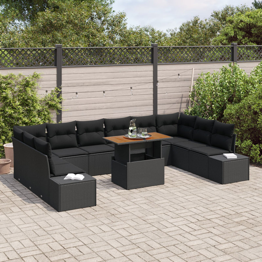 11-Delige Tuin Sofa Set Met Kussens Zwart Poly Rattan