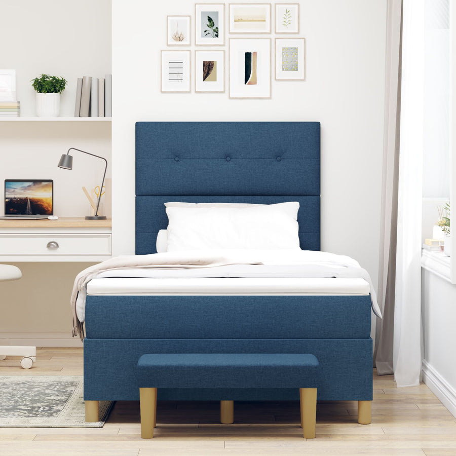 Boxspring Bed Met Matras & Bank Stof Blauw 120 x 190 cm Knop gestikte