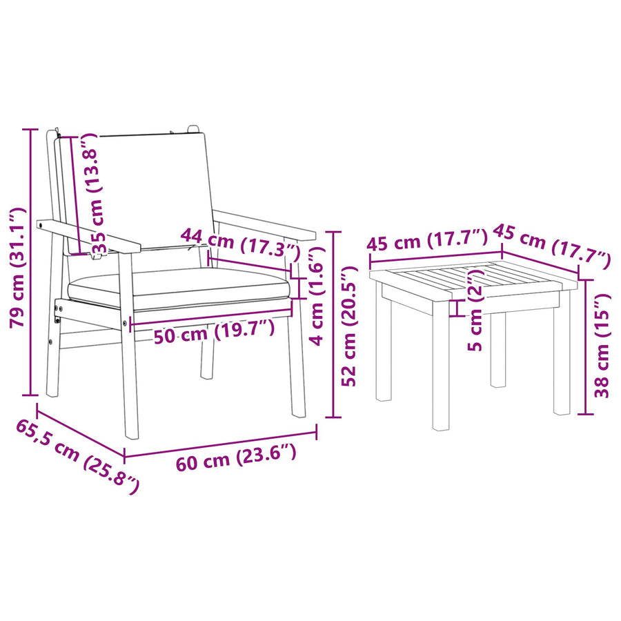6-Delige Tuin Eetset Met Kussens Van Massief Acaciahout 2x tafel + 4x stoel Crème wit