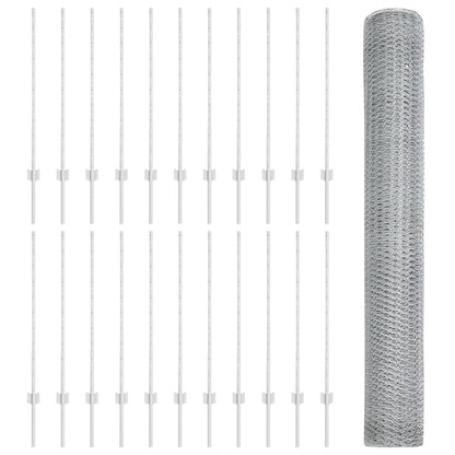 Hekpalen 22 St U-Channel 100 Cm Gegalvaniseerd Staal,  Hexagon Hek 1X50 M Gegalvaniseerd Staal
