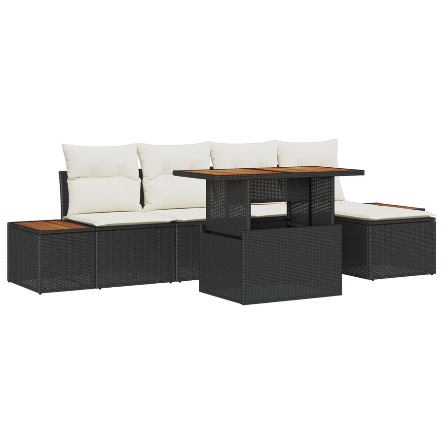 Tuin Sofa Set Set Van 6 Zwart En Crème Polyrattan En Staal