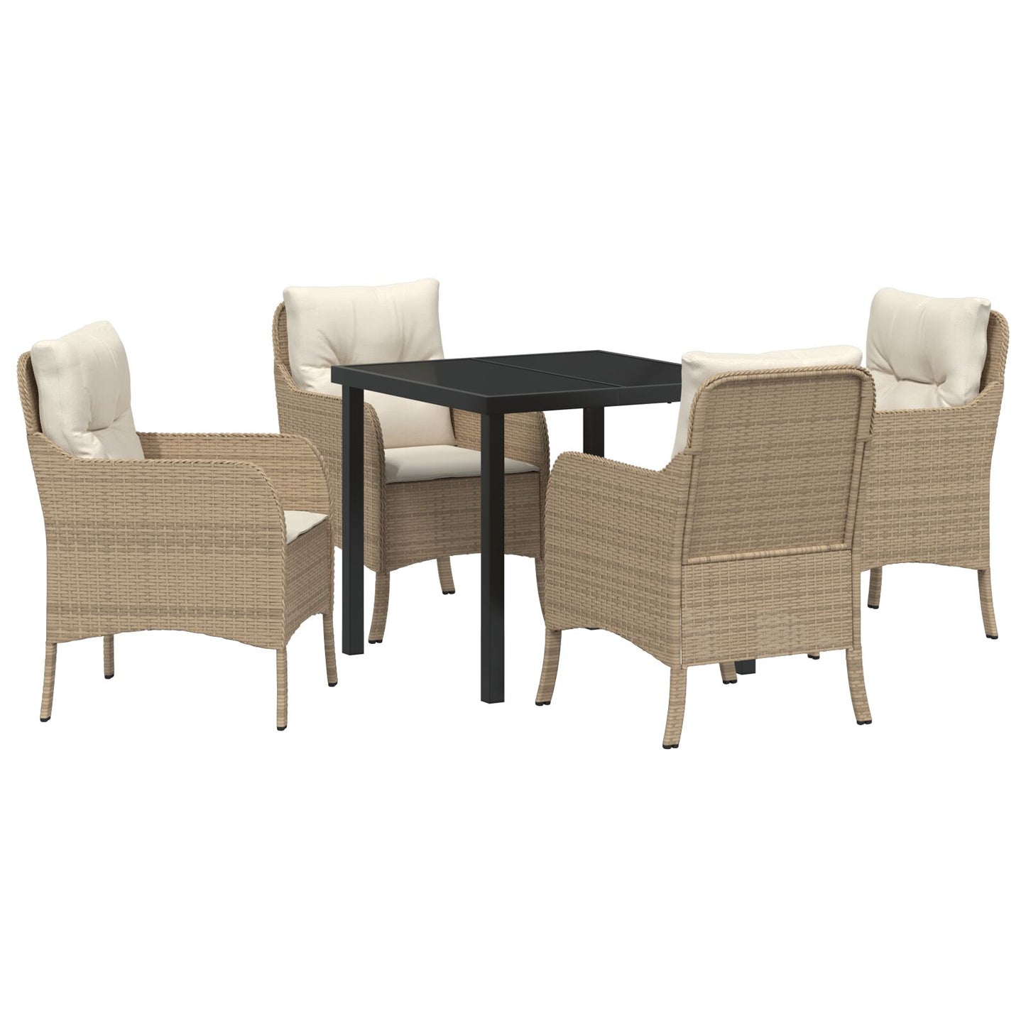 5-Delige Tuin Eetset Met Kussens Beige Poly Rattan