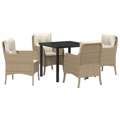 5-Delige Tuin Eetset Met Kussens Beige Poly Rattan