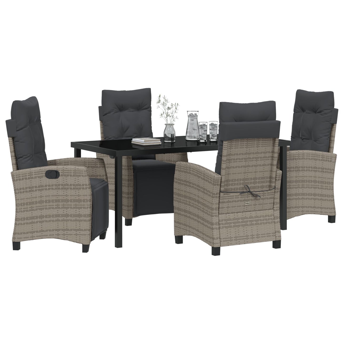 5-Delige Tuin Eetset Grijs Poly Rattan