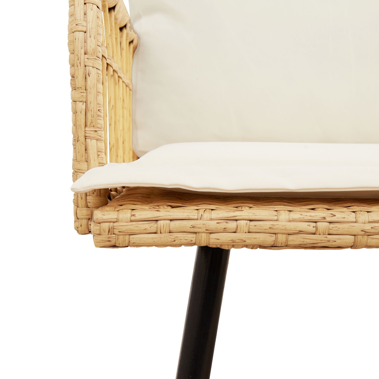 4-Delige Tuinsofa Set Met Kussens Van Poly Rattan Natuurlijk Bank + tafel + voetsteun