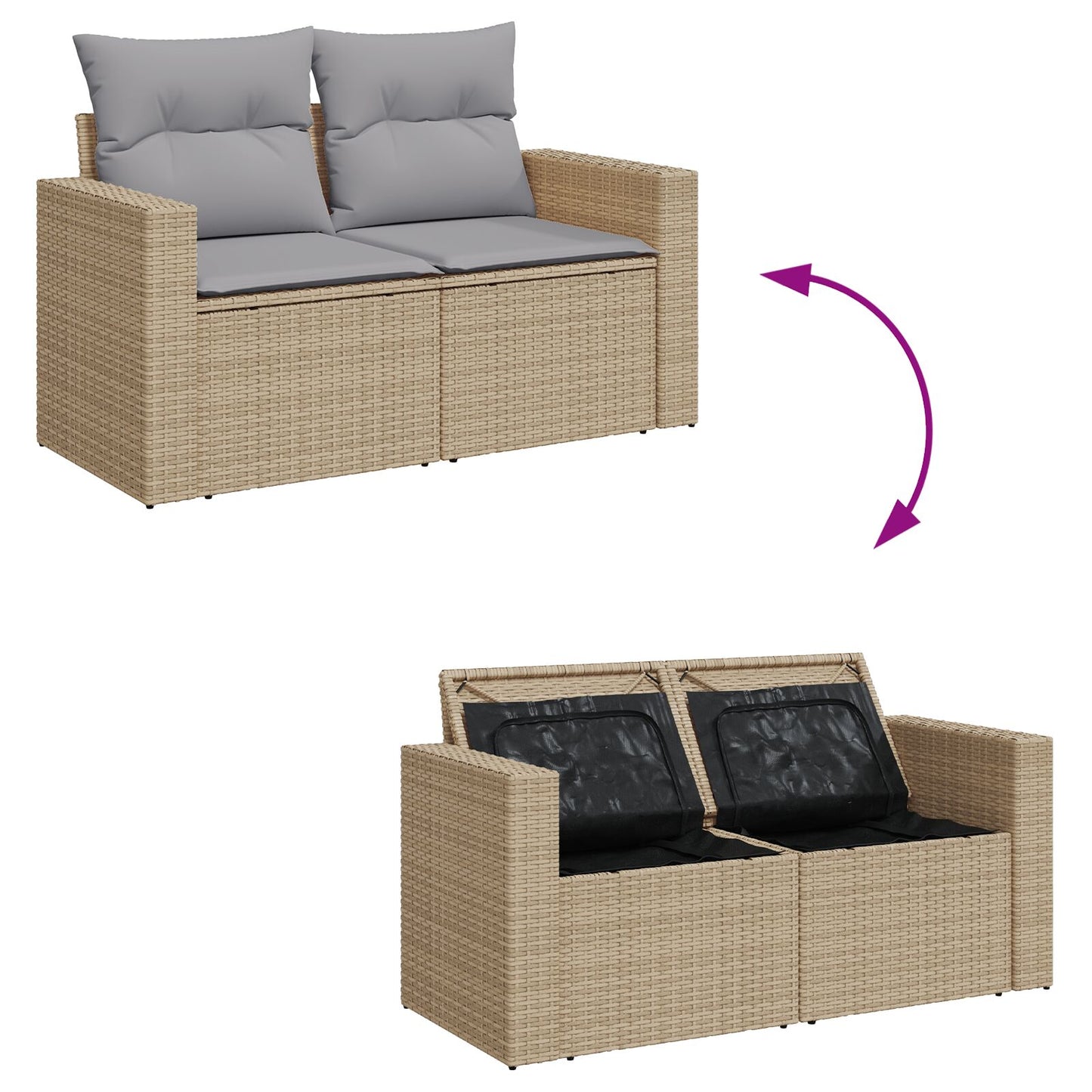 10-Delige Tuin Sofa Set Met Kussens Beige Poly Rattan Acacia, 3-Delige Tuin Eetset Met Kussens Beige Poly Rattan Acacia Wit