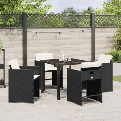 5-Delige Tuinset Met Kussens Zwart Poly Rattan