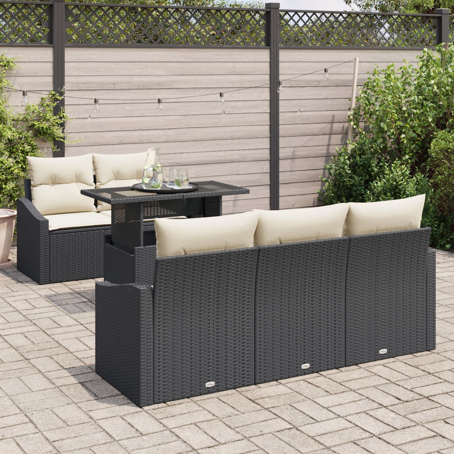 Tuinbank Set Set Van 6 Zwart En Crème Rattan En Polyester