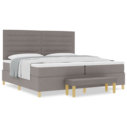 Boxspringbed Met Matras & Bank Stof Taupe 200 x 200 cm Lijnen ontwerp