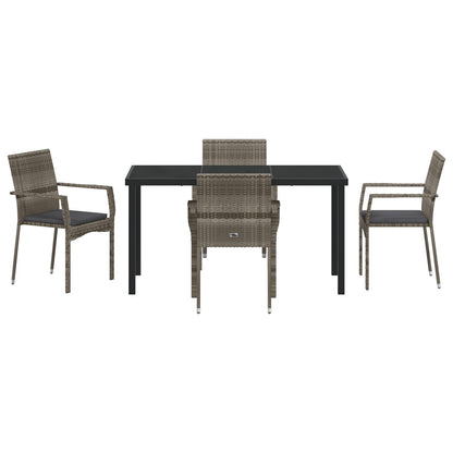 5-Delige Tuin Eetset Met Kussens Grijs Poly Rattan