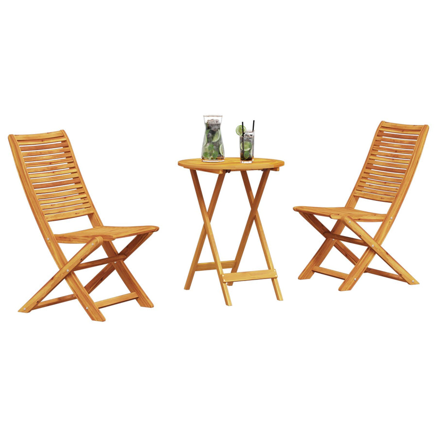 3-Delige Opvouwbare Bistroset Van Massief Acaciahout 60 cm tafel diameter 2 stoelen + ronde tafel