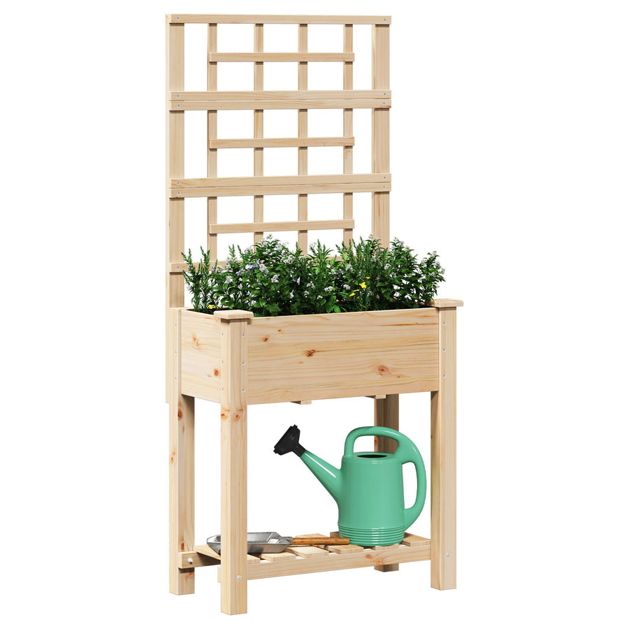 Tuinbak Met Trellis En Plank 71X37X152 Cm Massief Vurenhout 71 x 38 x 152 cm