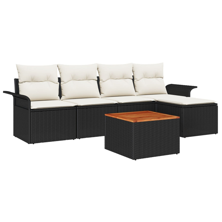 Tuin Sofa Set Set Van 6 Zwart En Crème Poly Rattan Tuinbank