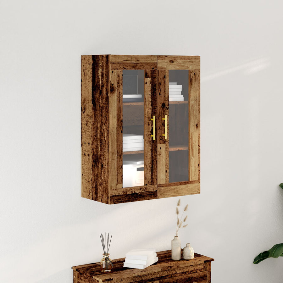 Wandkast Met Glazen Deuren Oud Hout 69,5X34X90 Cm
