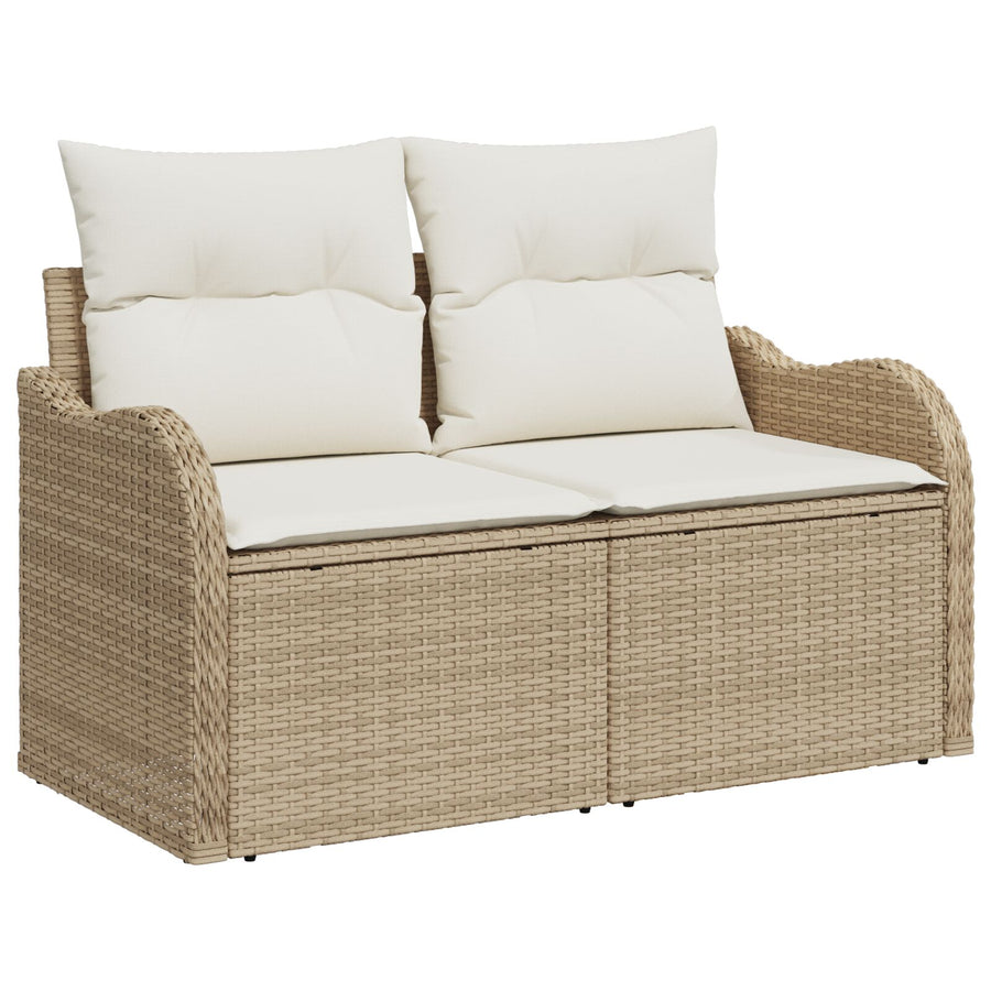 9-Delige Tuin Eetset Met Kussens Beige Poly Riet Acacia