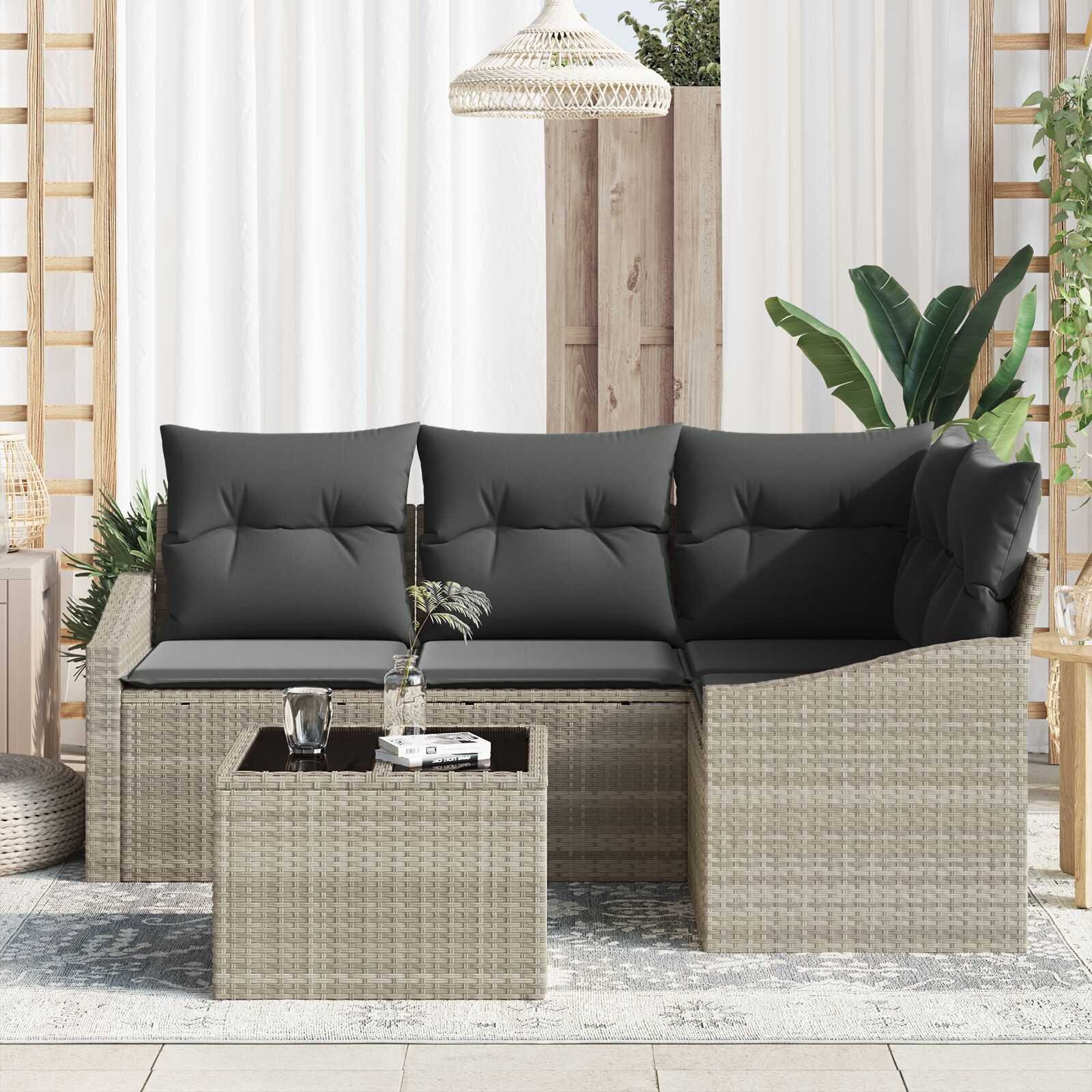 5-Delige Tuinsalonset Met Kussens Grijze Poly Rattan