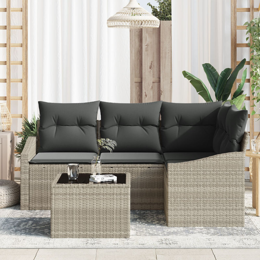 5-Delige Tuinsalonset Met Kussens Grijze Poly Rattan