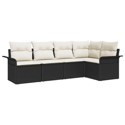 5-Delige Tuin Sofa Set Met Kussens Zwart Poly Rattan