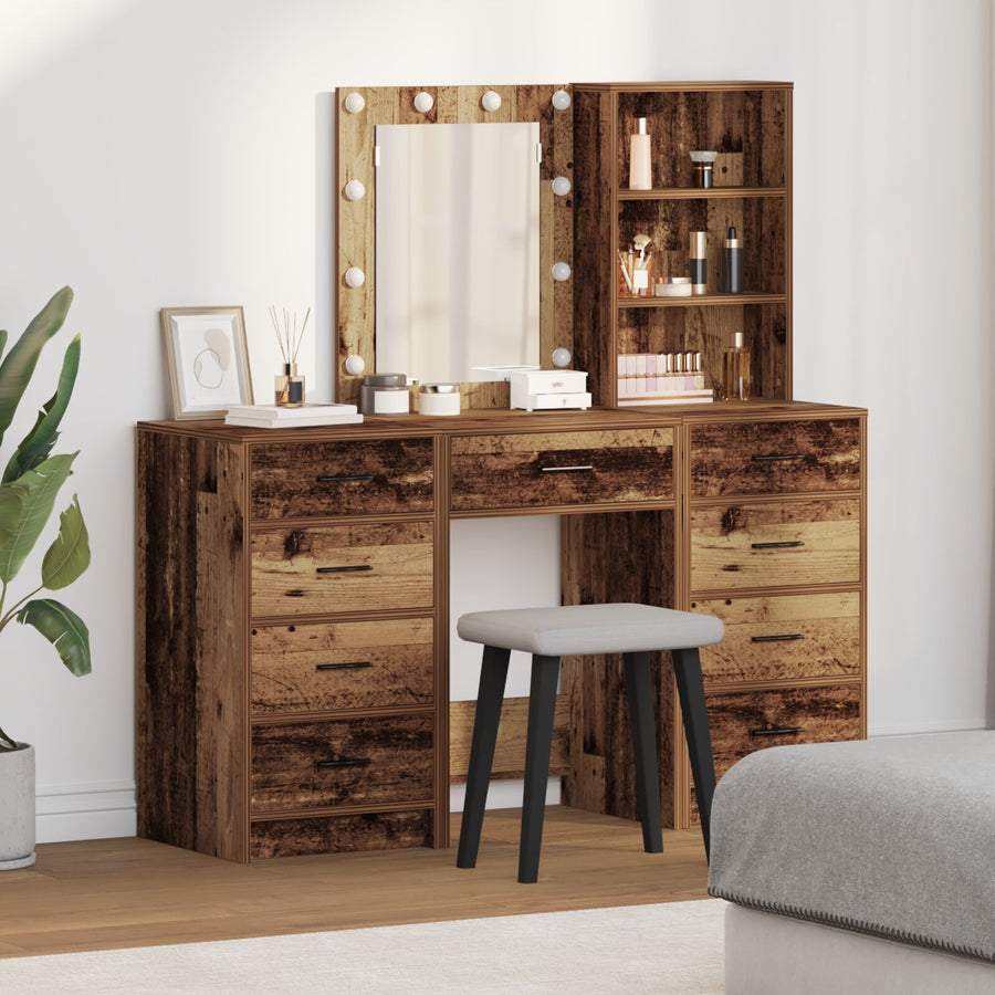 3-Delige Kaptafel Set Met Led In Verweerde Houten Afwerking