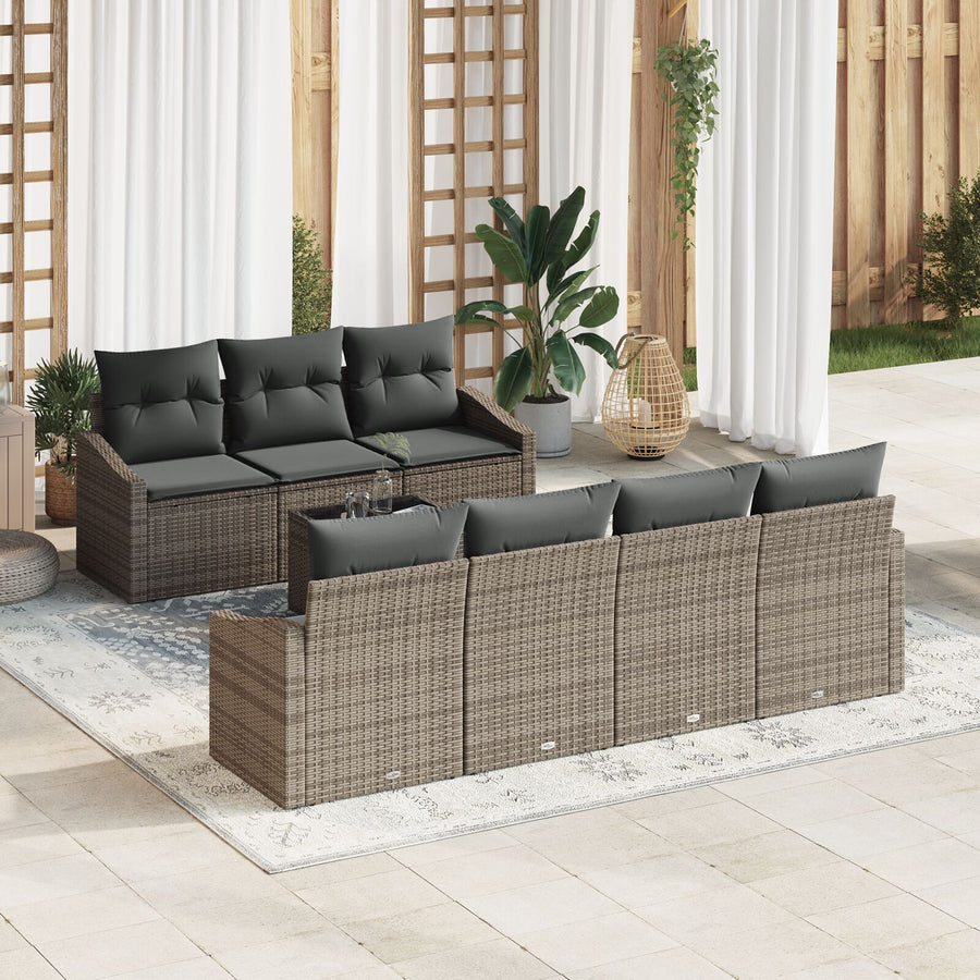 8-Piece Tuin Eetset Met Kussens Grijs Poly Rattan Gegalvaniseerd Staal