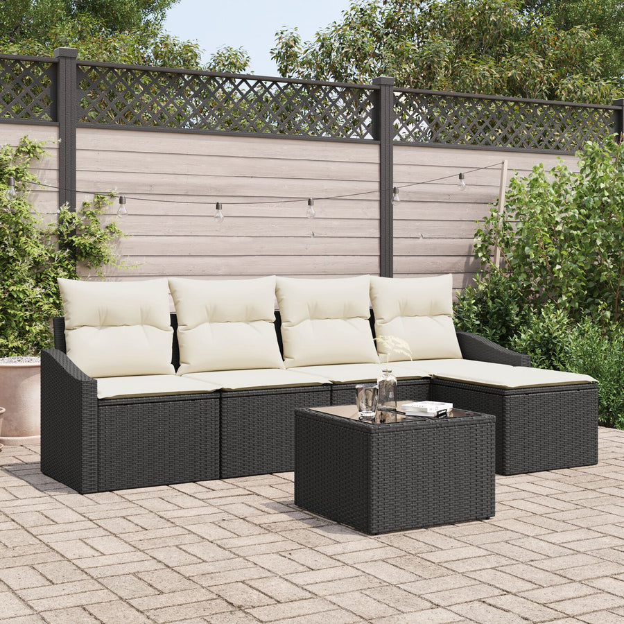 Tuin Sofa Set Set Van 6 Zwart Rattan Buitensofa Rechthoekig Gegalvaniseerd Staal