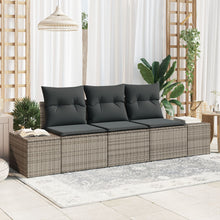 3-Delige Tuinsofa Set Met Kussens Grijs Poly Rattan