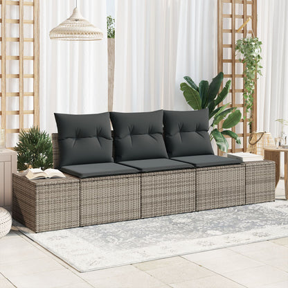 3-Delige Tuinsofa Set Met Kussens Grijs Poly Rattan