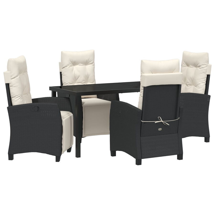 5-Delige Tuin Eetset Zwart Poly Rattan