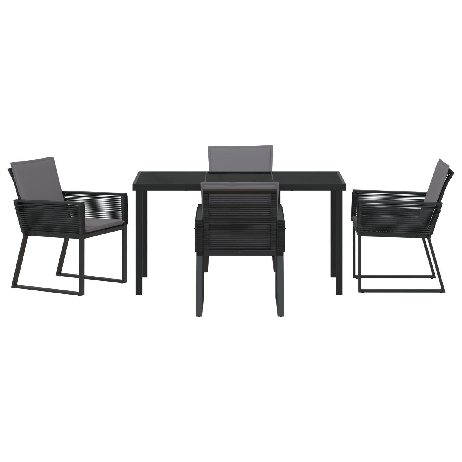 5-Delige Tuin Eetset Met Kussens Zwart Poly Rattan