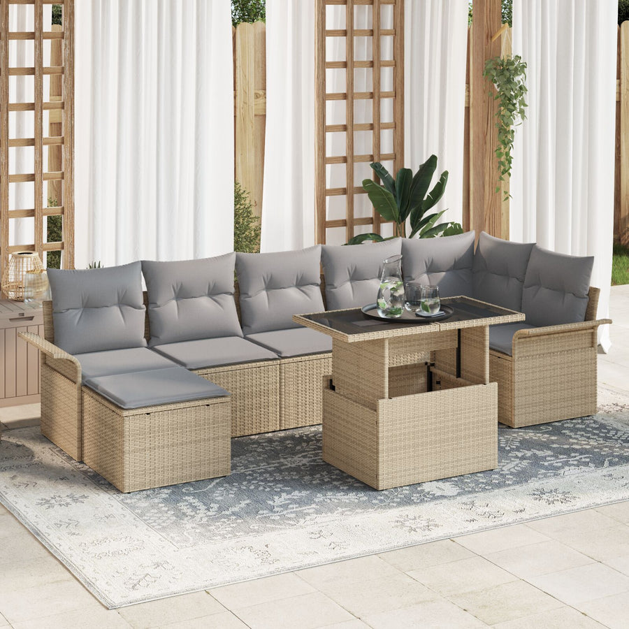8-Delige Tuin Sofa Set Met Kussens Beige Poly Rattan