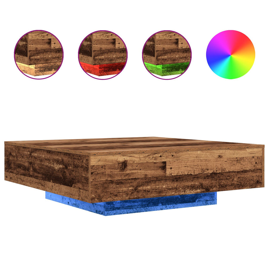 Salontafel Met Led-Verlichting Oud Hout 100X100X31 Cm